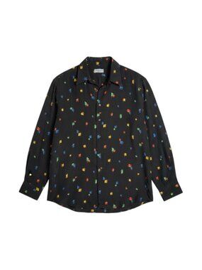 Bullock & Jones Men’s Long Sleeve Button Up Shirt Black Geometric Size Large